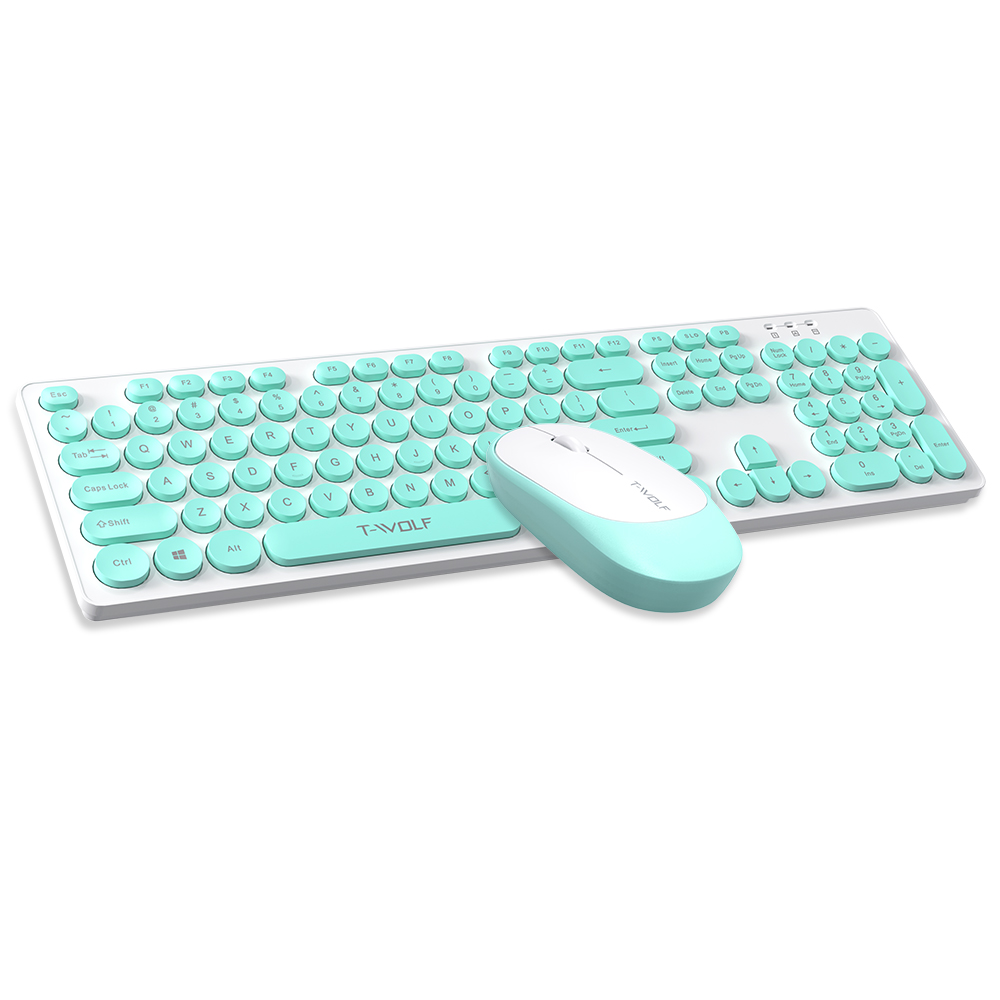 T-WOLF TF770 2.4G Wireless Keyboard Mouse Combo Retro Punk Round Keycap Comfortable Mute Typing keyboard mouse for PC Laptop