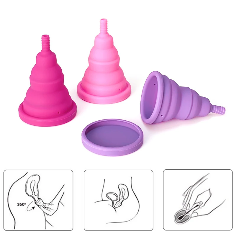 Foldable Retractable Silicone Menstrual Cup with Cover Women Menstrual Nursing Products