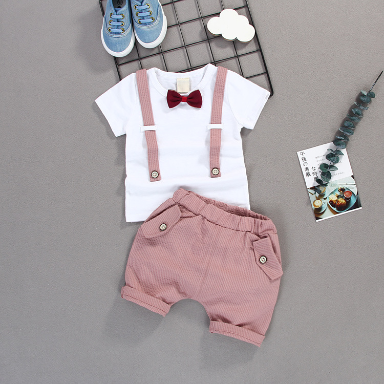 Summer Kids Boys Bow Clothes Sets Baby Gentleman High Qulity Short T shirt + Pants Toddler Boy Clothing Casual Kids Outfits Baby