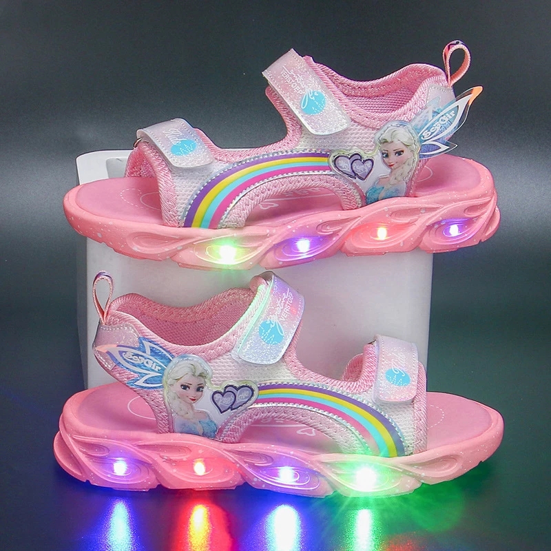 Disney Cartoon Frozen 2 Girls Casual Shoes LED Light Up Sneakers Elsa Princess Shoes Baby Toddler Shoes Girl Birthday Present