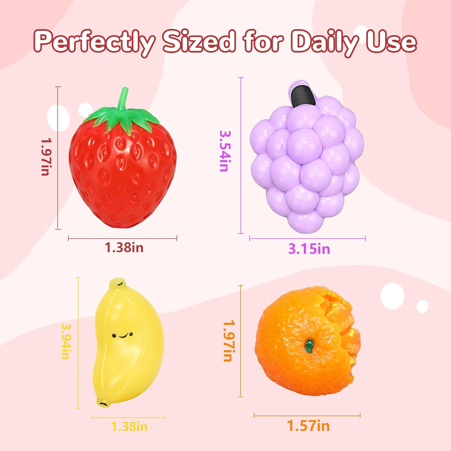 4Pcs Fruit Squishies Squeeze Toys Set, Sunny Day, Food Squishies with Strawberry Banana Orange Squishy, Fidget Toys, Washable Safe Soft Stress Relief
