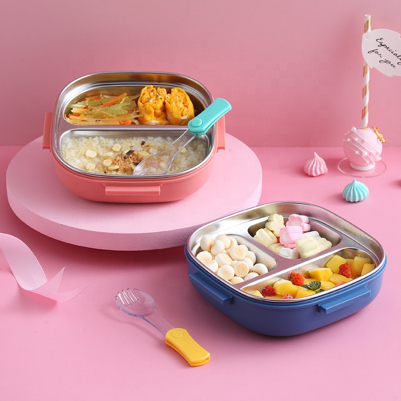 550ML Stainless Steel Bento Box Insulated Lunch Box For Kids Toddler Girls Metal Portion Sections Leakproof Lunch Container Box