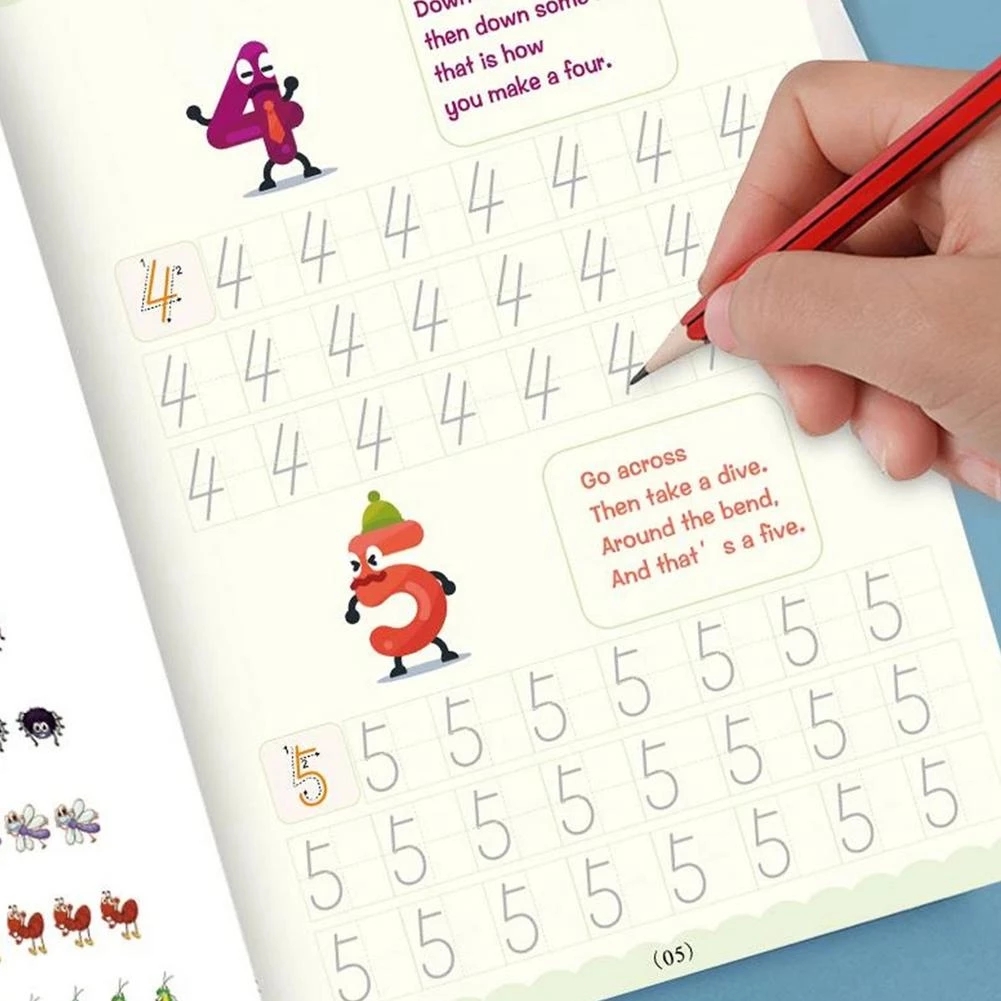 4 Books + Pen Magic Practice Copybook Free Wiping Children's Copybook Magic Magic Writing Sticker English Version