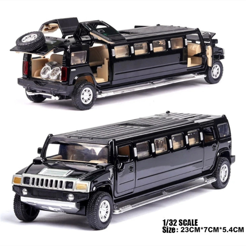 High Simulation 1:32 Alloy Hummer Limousine Metal Diecast Car Model Vehicles Pull Back Flashing Musical Kids Toy