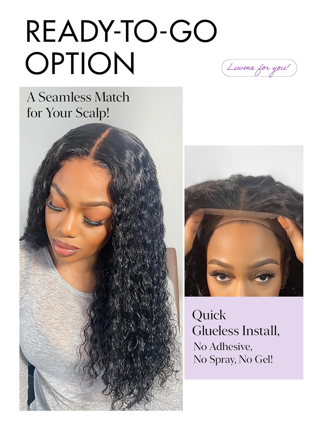 LUVME HAIR All-Day Comfort™ Water Wave 5X5 Deep Wave Lace Front Wigs Human Hair Curly Hair glueless wigs human hair pre plucked pre cut long black wig