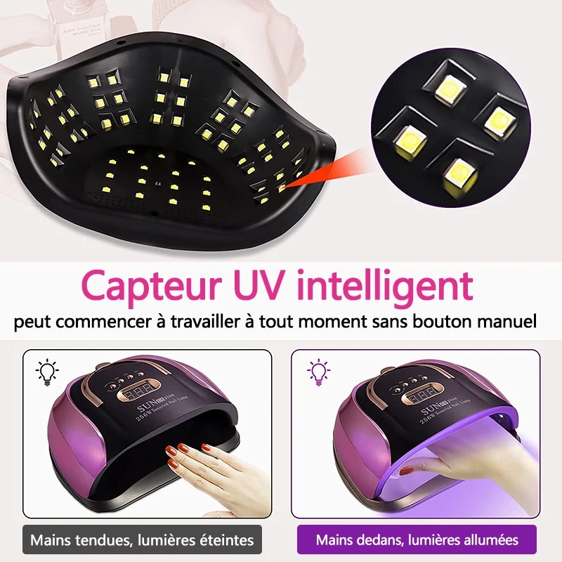 256W UV LED Nail Lamp Gel Nail Light for UV Gel Nail Polish 57LED UV Dryer with 4 Timers Professional for Nail Art Home Salon