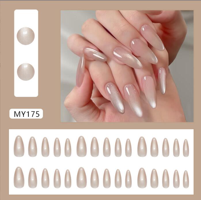 24Pcs Simple Short Almond False Nails with White Edged Designs Fake Nails Wearable Coffin French Nails Tips Press on Nail