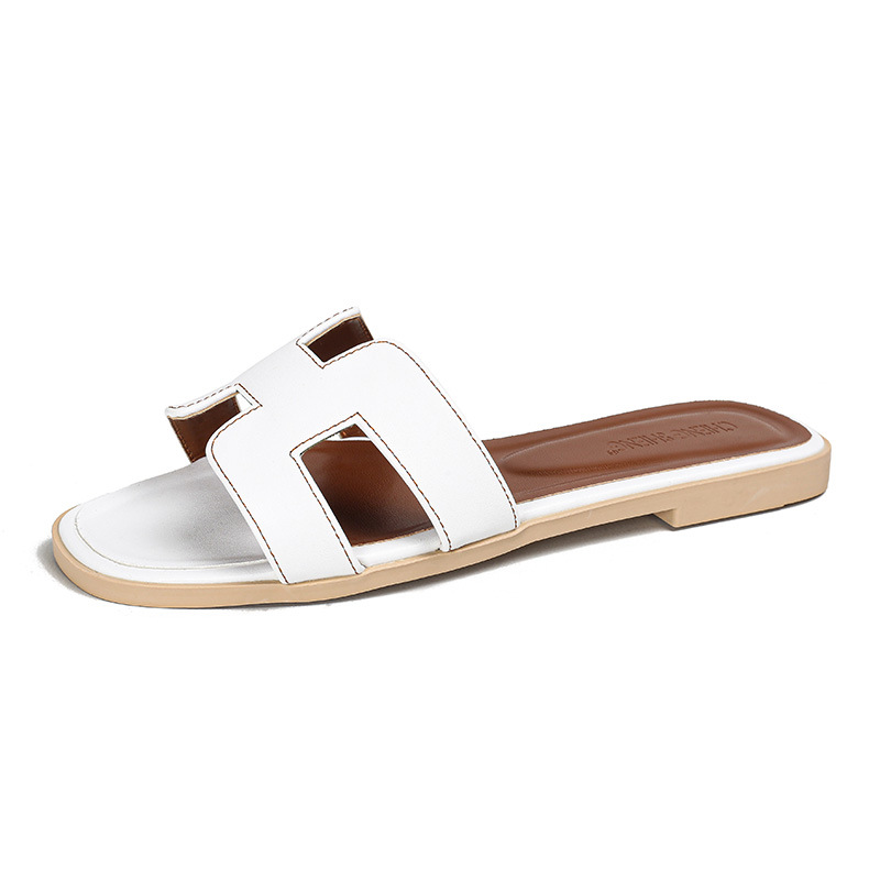 Hermes women's summer outdoor slippers, flat H slippers, summer leisure slippers flat leather beach slippers