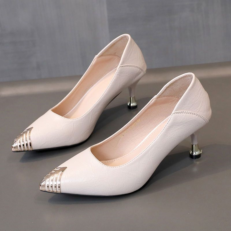Pointed Toe Soft Leather Shallow Mouth Stilettos High Heels For Women Spring Autumn All-match Black Ladies Office Dress Shoes