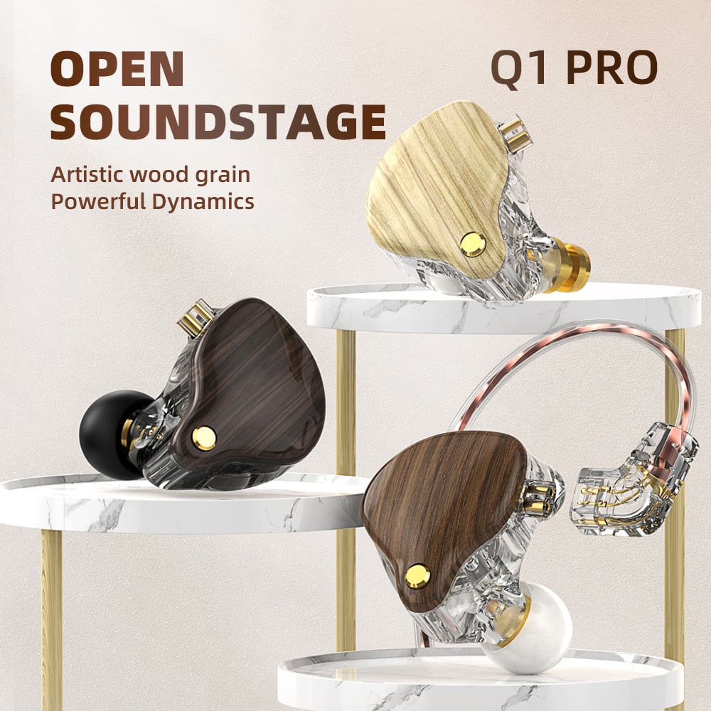 Q1 PRO Wood Wired Earphone HiFi Headphone with Microphone Detachable In-Ear Stereo Noise Cancelling Earbuds Sports Running Music
