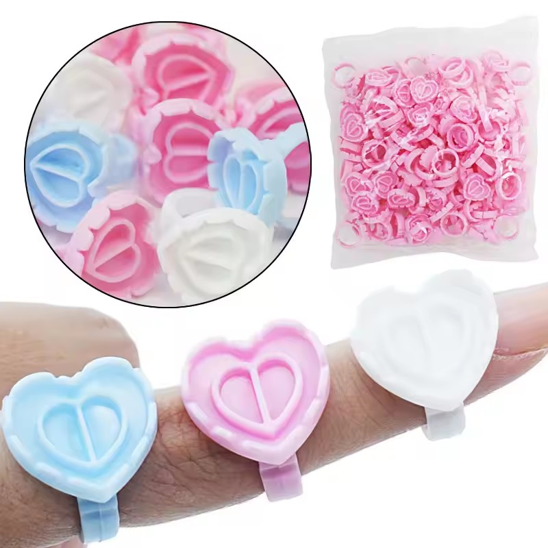 100Pcs Disposable Eyelash Glue Fan Cup Rings Holder Container Tattoo Pigment Eyelash Extension Tools Lash Supplies