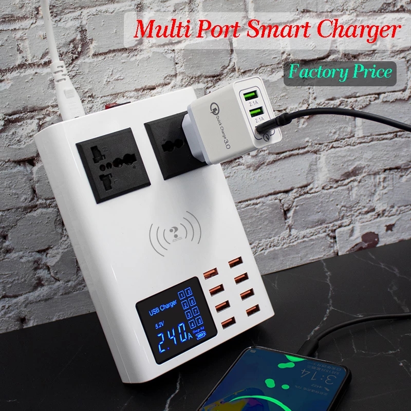 8 Ports QI wireless fast charger quick charge station led display mobile phone wall usb charger for iphone 6 7 8 7plus X xiaomi