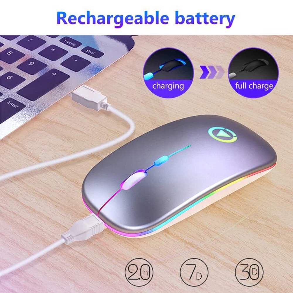 Wireless Mouse RGB Rechargeable Mouse Wireless Computer Mute Mouse LED Backlit Gaming Office Mouse Laptop Accessories