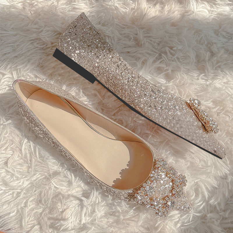 Woman Summer Pointed Flats Solid Jewelry Decoration Back Strap Sandals Casual Slingbacks Beach Flat Single Shoes