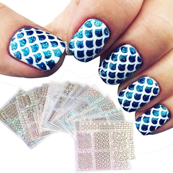 24 Sheet Nail Art Vinyl Stencil Guide Sticker Manicure Curved Wave Laser Tip