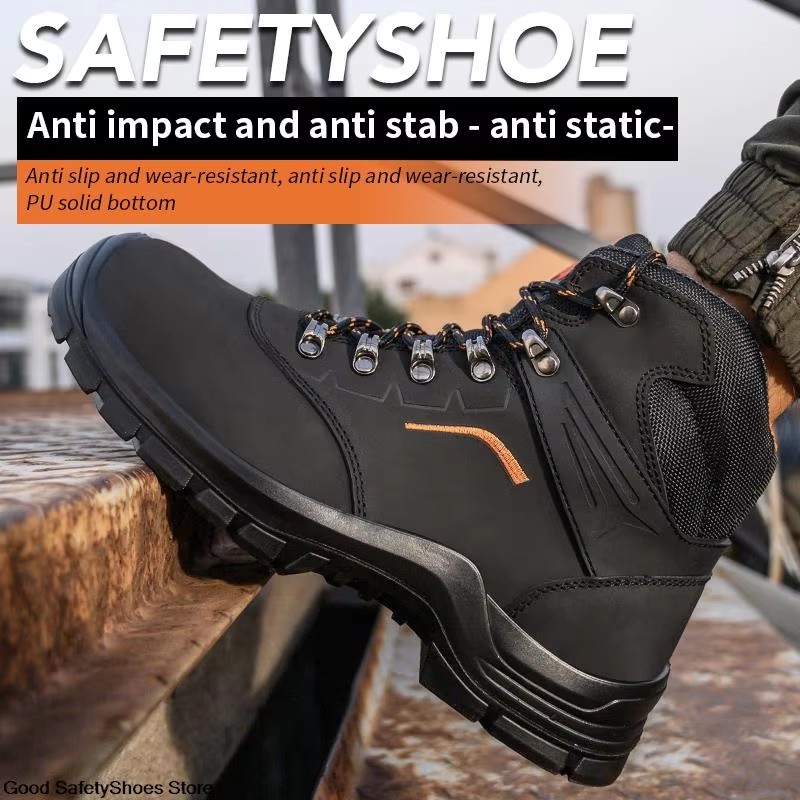 Men Work Shoes Waterproof Anti-Static Safety Boots Male Puncture-Proof Men Sport Safety Shoes Steel Toe Work Boots High Top