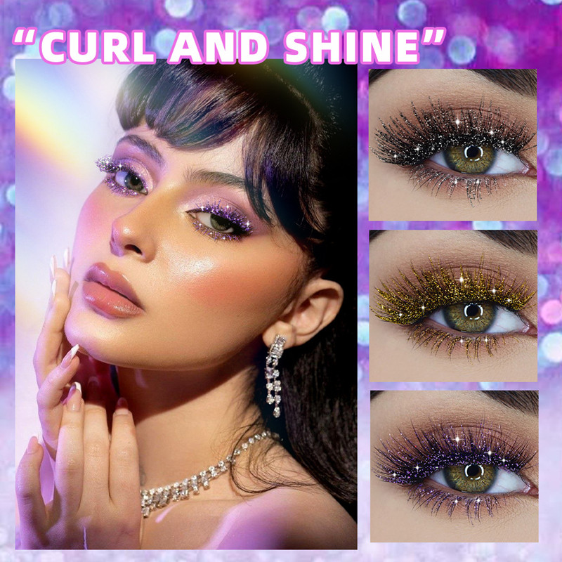 1PC QIBEST Colored Mascara Quick Dry Longlasting Waterproof Sweatproof Curling Shiny Sequins Eyelash Sexy Mascara Shimmer Makeup