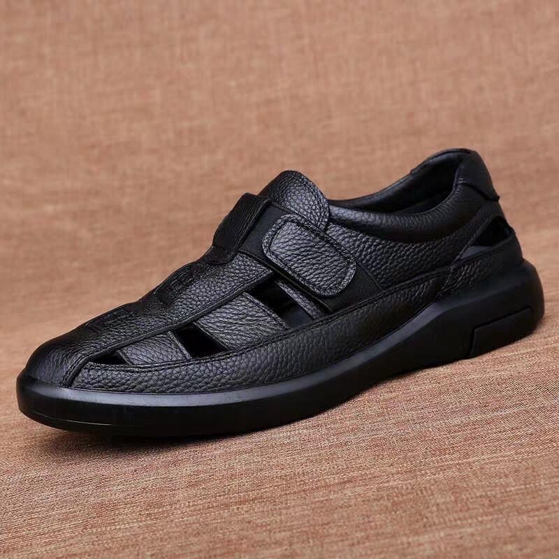 summer new sandals men's fashion versatile soft sole soft leather non slip breathable Baotou casual beach shoes