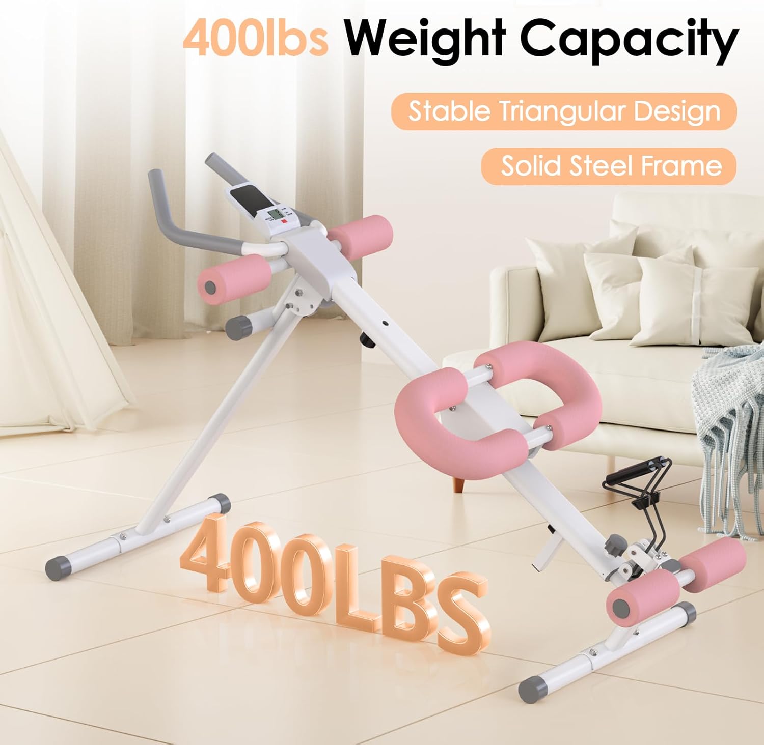 Foldable Ab Machine, 5-in-1 Adjustable Ab Trainer for Home Gym, Full-Body Core Workout Equipment with 10 Length Levels, LED Display & Silent Rollers,