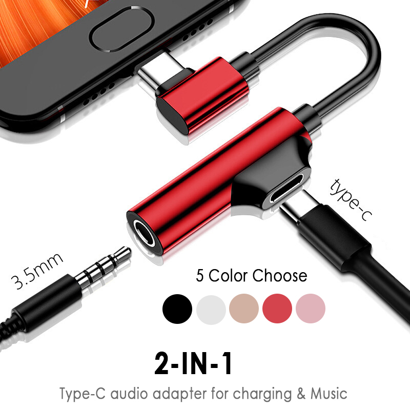 2 In 1 Type C To 3.5mm AUX Adapter USB C To 3.5 Plug Headphone Jack 3 5 Splitter Earphone Audio Convertor For Xiaomi Gray