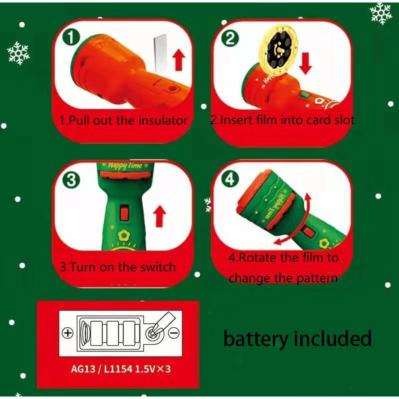 Christmas Gifts Projection Flashlight Portable Cute Cartoon Pattern Glowing Toys Early Educational for Children Xmas Decorations