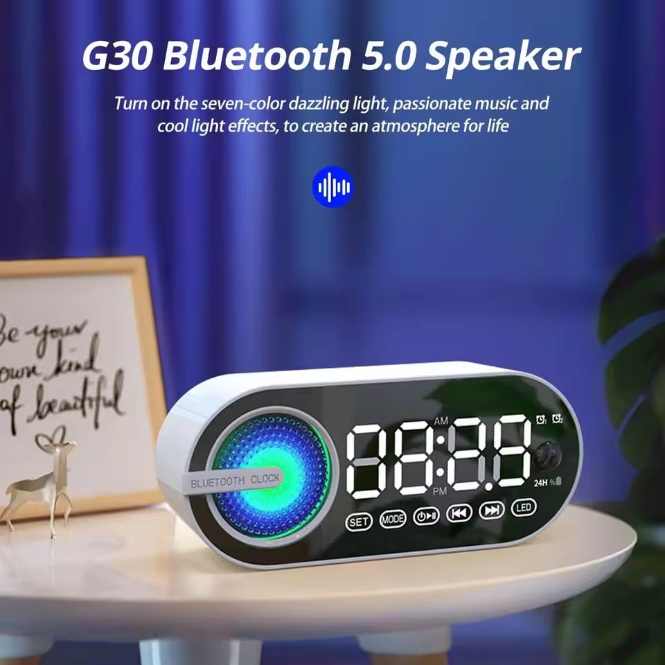 Wireless Bluetooth Speaker Alarm Clock RGB TWS USB LED Mirror Digital Clock FM Large Display Living Room Office Decoration