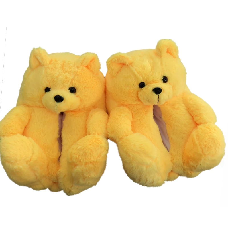 Women Home Indoor Soft anti-slip Faux Fur Cute Slippers Winter Warm Shoes Cartoon Plush Teddy Bear Slippers36-40