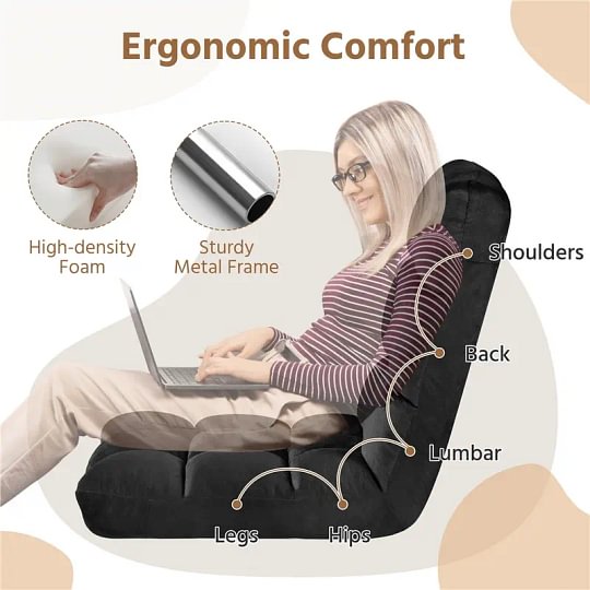 Floor folding sofa chair, adjustable recliner, portable, built