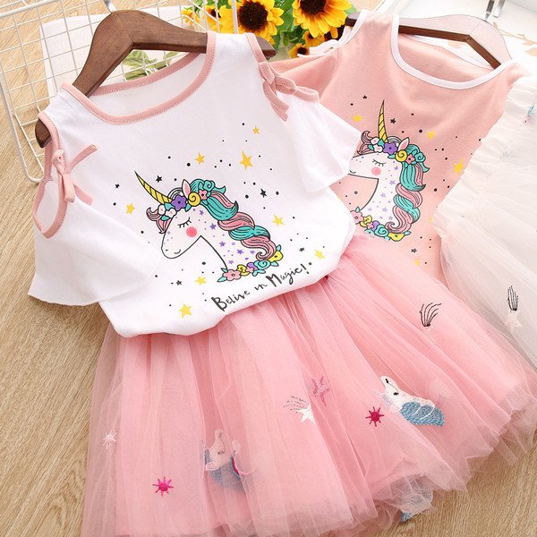 2pcs/set Unicorn Dress Clothing Sets Kid Baby Girls Summer Clothes Toddler Outfits Children Girl Wedding Princess Dress