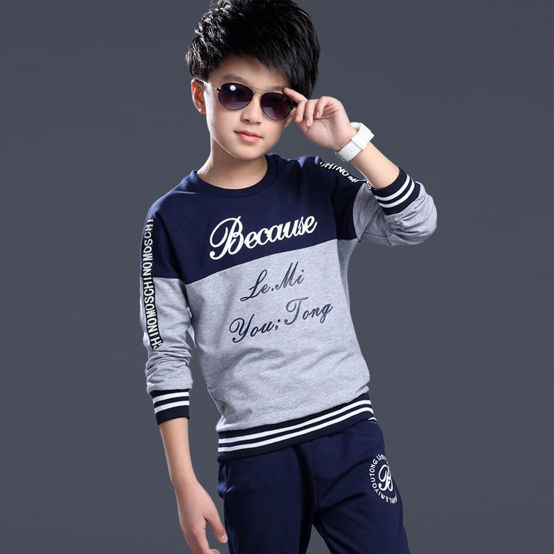 Size 120-160 long sleeve boys two pieces sets baby kid boy children cotton blended suit Kids Boys Clothing Set Children Outfits