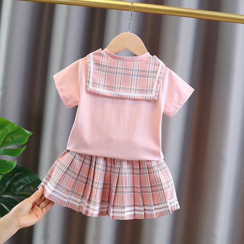 Toddler Kids Baby Girls Short Sleeves Tie a knot T-shirt Tops+Skirt Set Outfits Clothes 2PCS
