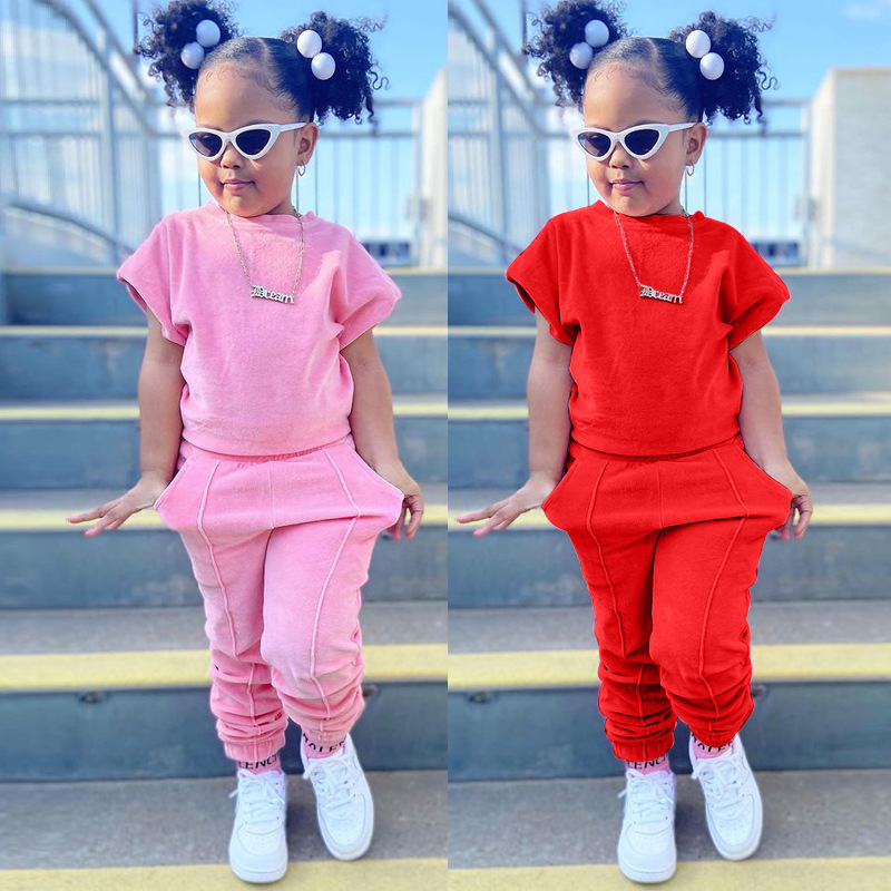 children's wear short sleeved sweater two-piece children's wear girls' suit baby clothes