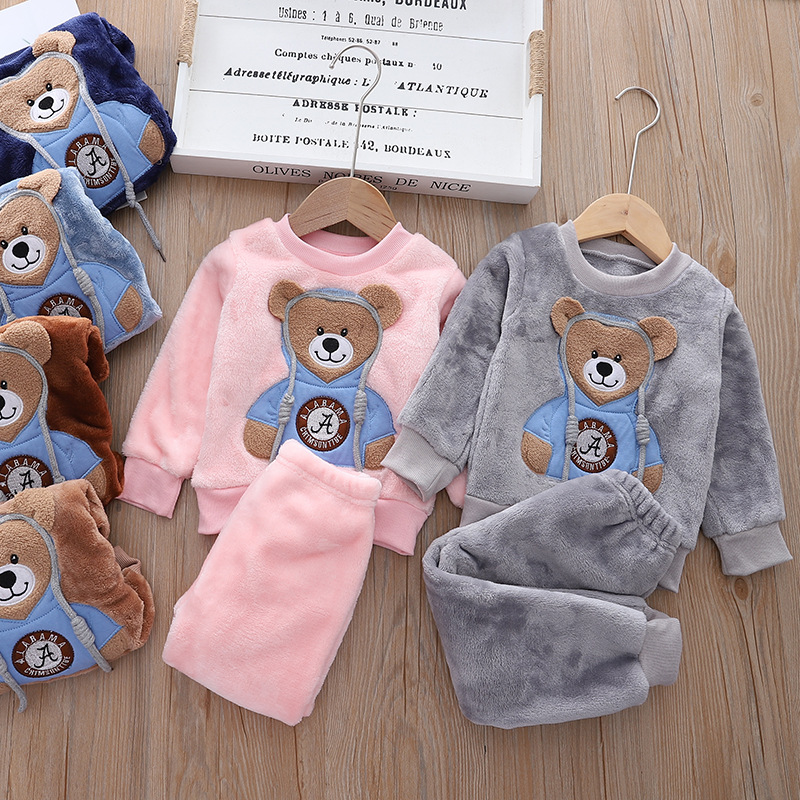 New Flannel Kids Sweater Clothing Boy Kids Clothing Two Piece Sets 1-6Years Old Winter Pajamas Set