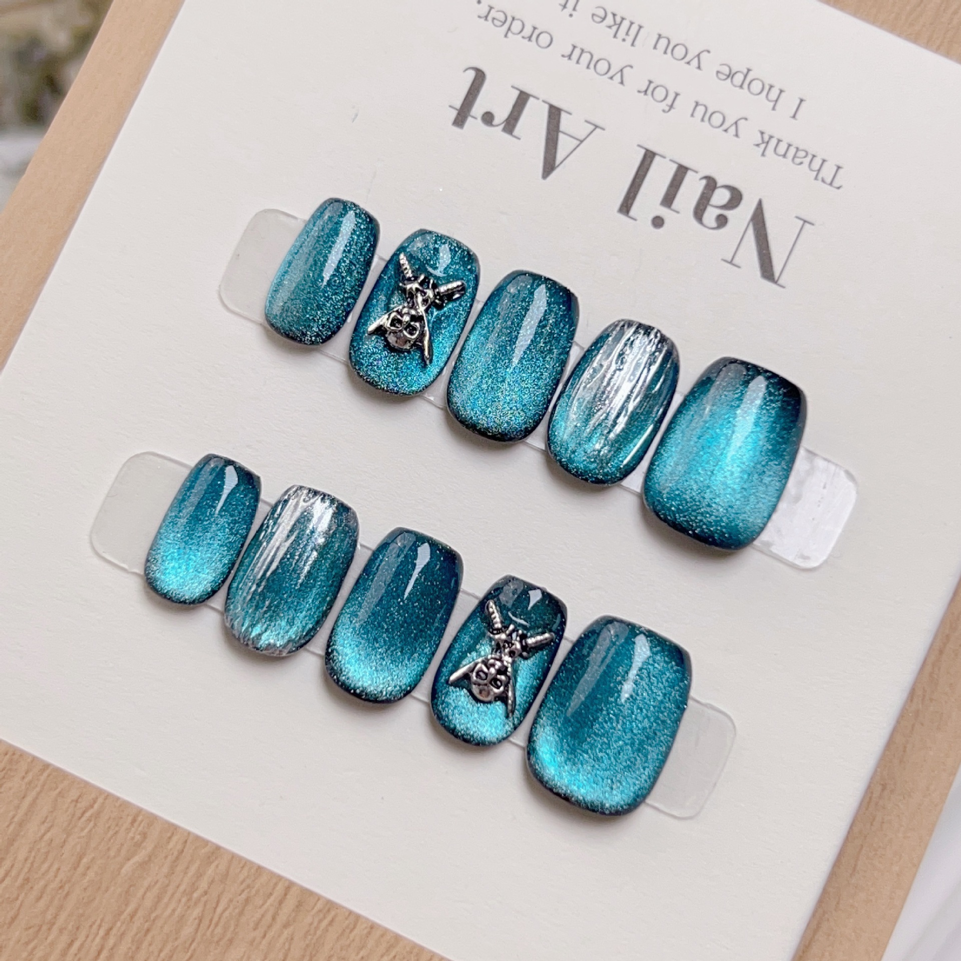 2023 new pure hand-worn nail butterfly flowers starry sky cat eye aurora nail can be disassembled and reused heavy industry nail