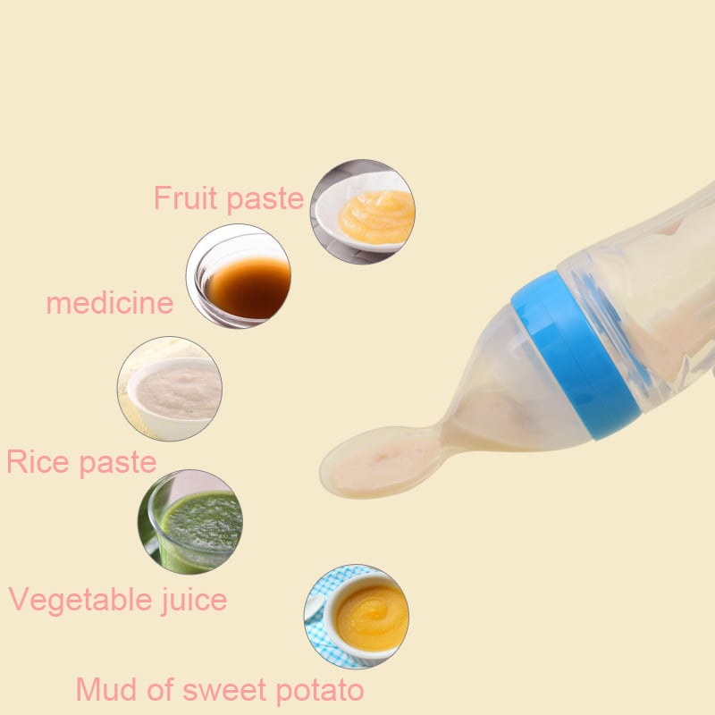 1Pc 90mL Silicone Baby Cereal Feeder Bottle Spoon Baby Toddler Feeding Bottle with Spoon Fresh Food Cereal Squeeze Feeder Hot