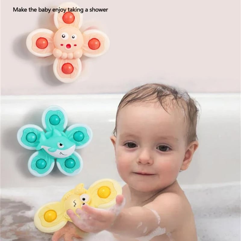 Baby Bath Toy Suction Cup Spinner Toy Boys Girls Funny Bathing Sucker Spinner Suction Cup Cartoon Rattles Fidget Educational Toy