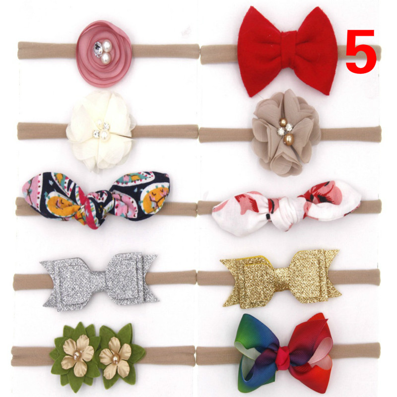 New children's hair accessories set Newborn baby high elastic bow chiffon flower fabric hair band ten sets