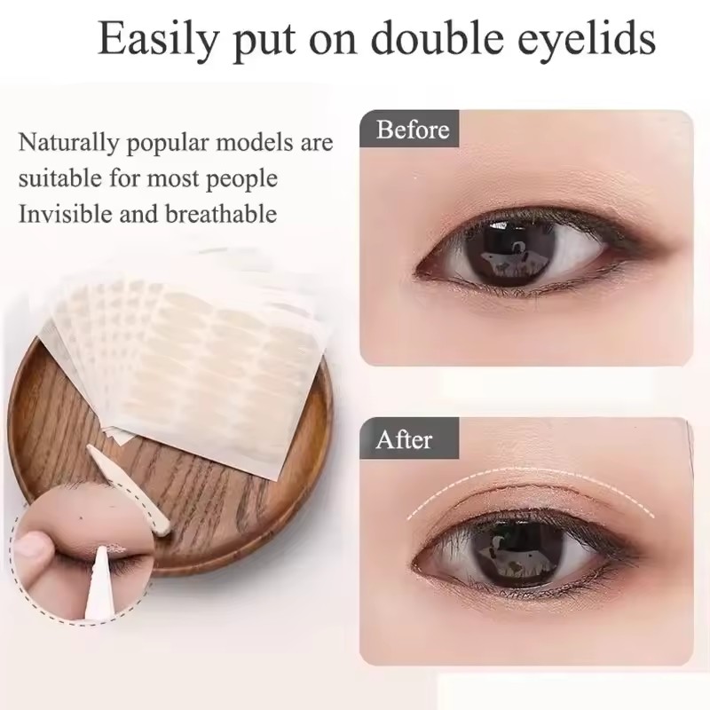 240Pcs Double Fold Eyelid Tape Sticker Lace Nature Clear Beige Stripe Self-adhesive Natural Eye Makeup Make Up with Tool