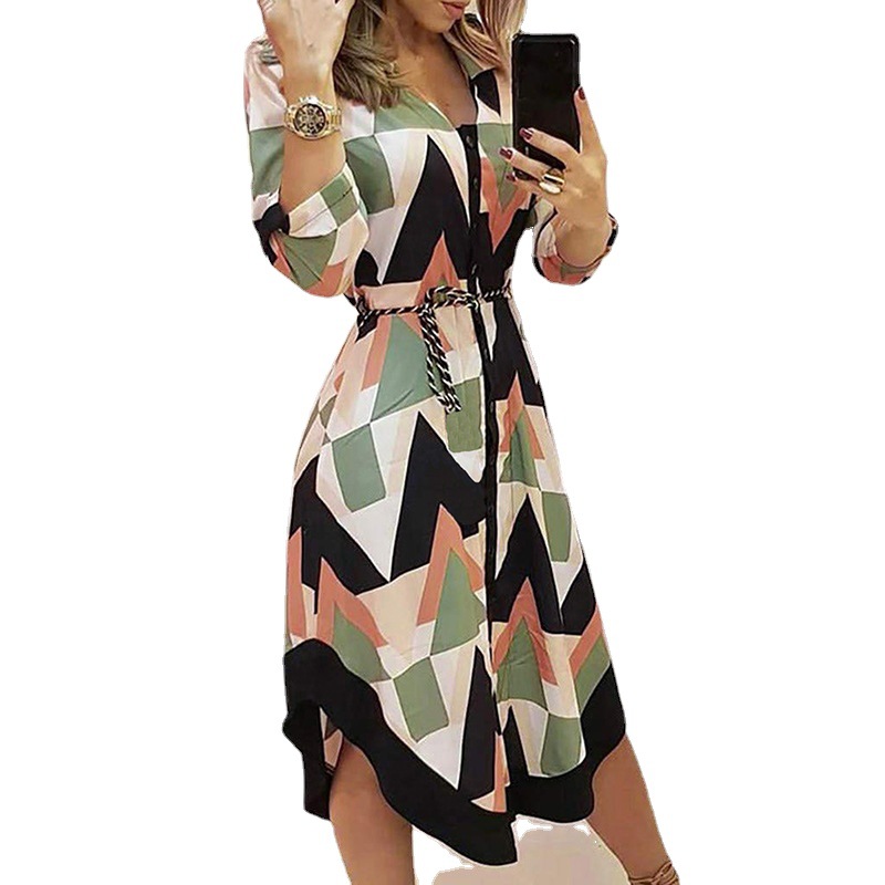 EBAYW Hot Spring/Summer Fashion Long Sleeve V-Neck Print Wrapped Hip Dress for Women