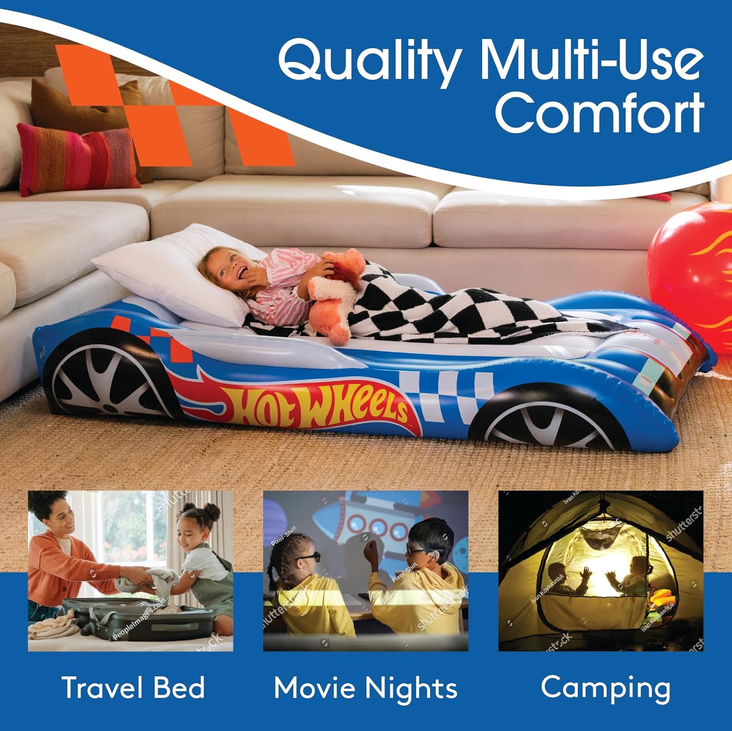 Hot Wheels & FUNBOY Kids Sleepover Bed & Air Mattress. Perfect for Sleepovers. Includes Carrying Storage Bag, Twin