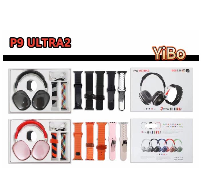 P9 S9 Smart Wear Watch 8in1 Headset Heart Rate Pace Call Healthy Bluetooth Reminder Exercise 7strap
