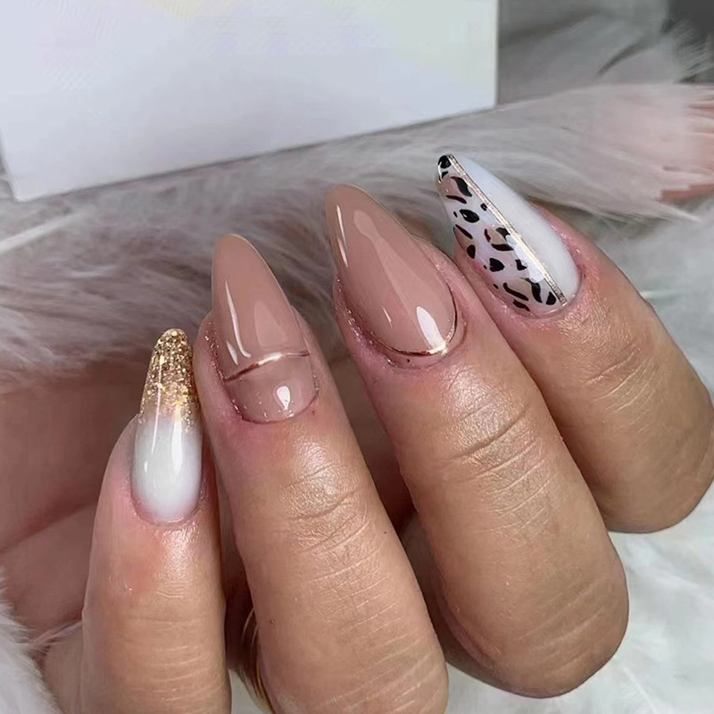 24pcs False Nail Full Cover Fake Nail Elegant Pink Gradient Glitter French Short Nails Coffin Middle False Nail Press On Nails