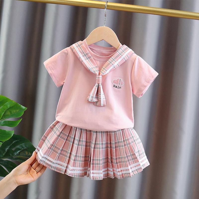 Toddler Kids Baby Girls Short Sleeves Tie a knot T-shirt Tops+Skirt Set Outfits Clothes 2PCS