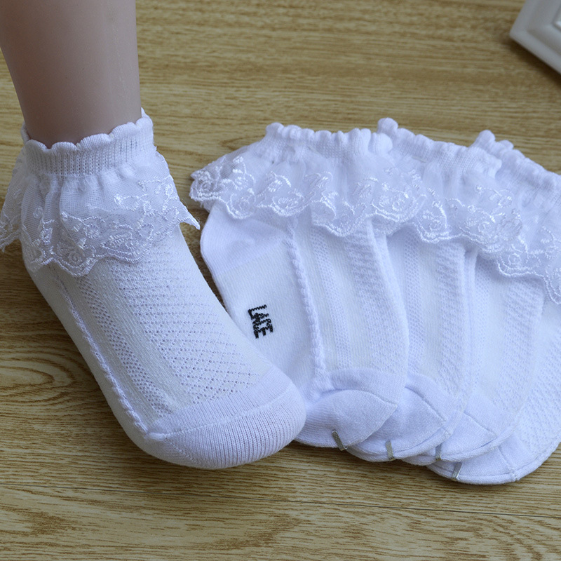 5 Pairs Pure Color Lace Lace Mesh Girl Socks Cotton Princess Socks
