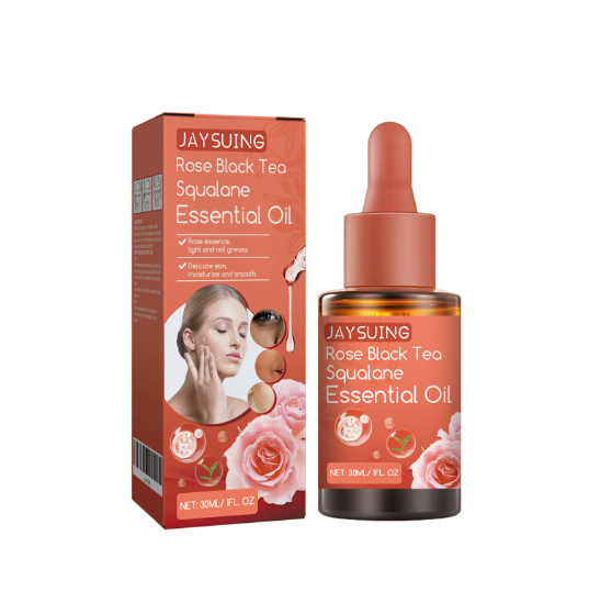 rose black tea squalene essential oil brightens skin tone, moisturizes, lightens dullness, and tightens skin