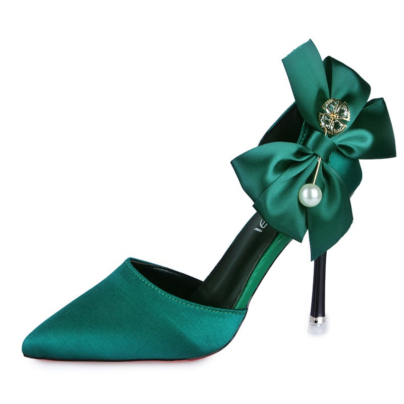 New Bow-knot Women Pumps Designer Shoes High Heels Sandals Women Satin Stiletto Heels Sexy Pearl Wedding Shoes