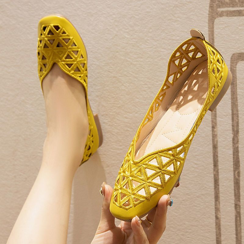 Women's Summer Square Toe Multifunctional Casual Hollow Flat Shoes, Comfortable and Lightweight Sandals