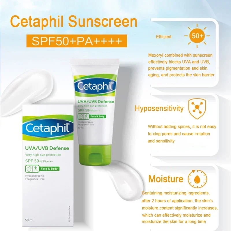 Set Cetaphil Uva/uvb Defense Sunscreen Spf 50+ Moisturizing Sun Protection Cream For Face Body Anti Aging Skin Care Product