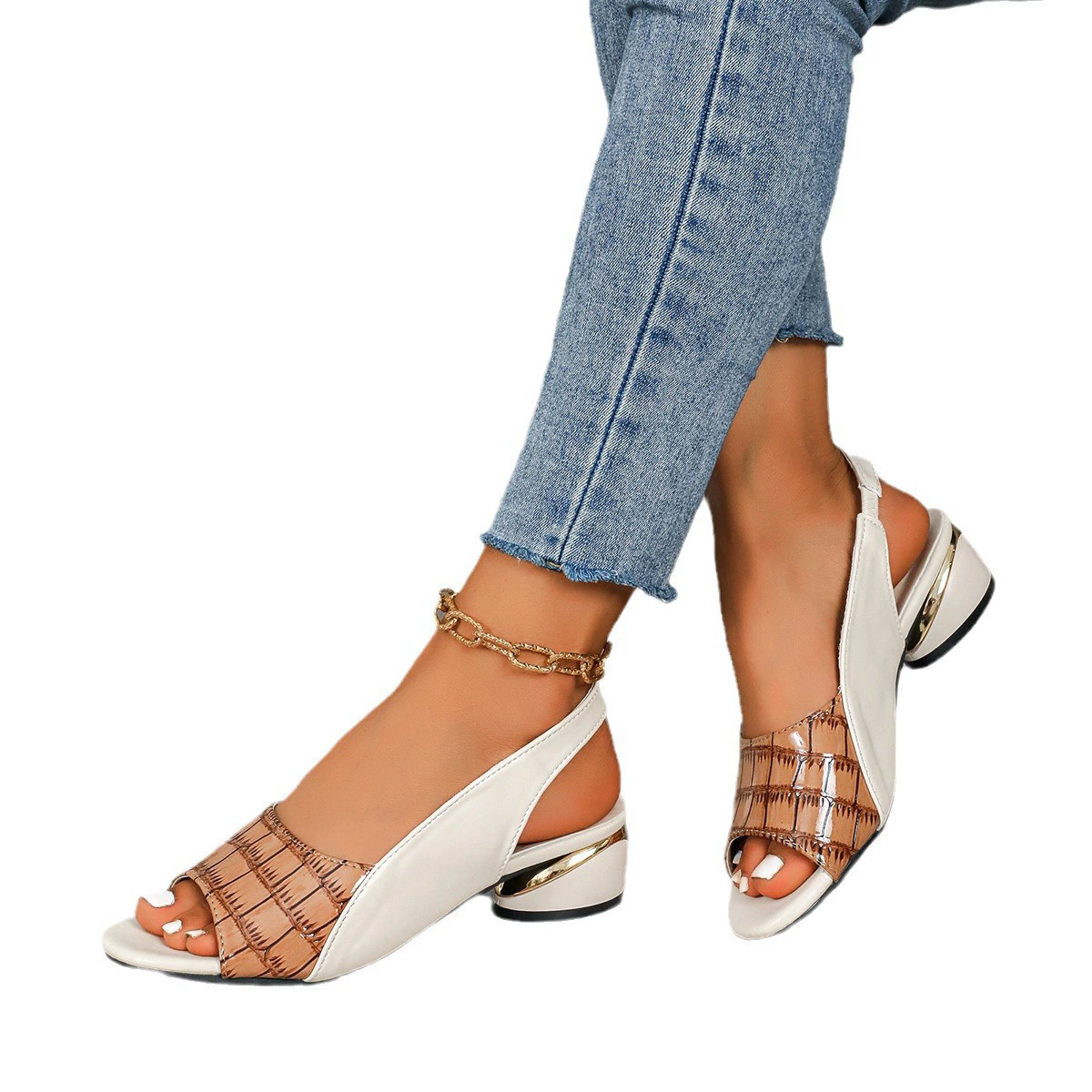 Women's Sandals 2025 Summer New Fish Mouth Splicing Middle Root Sandals