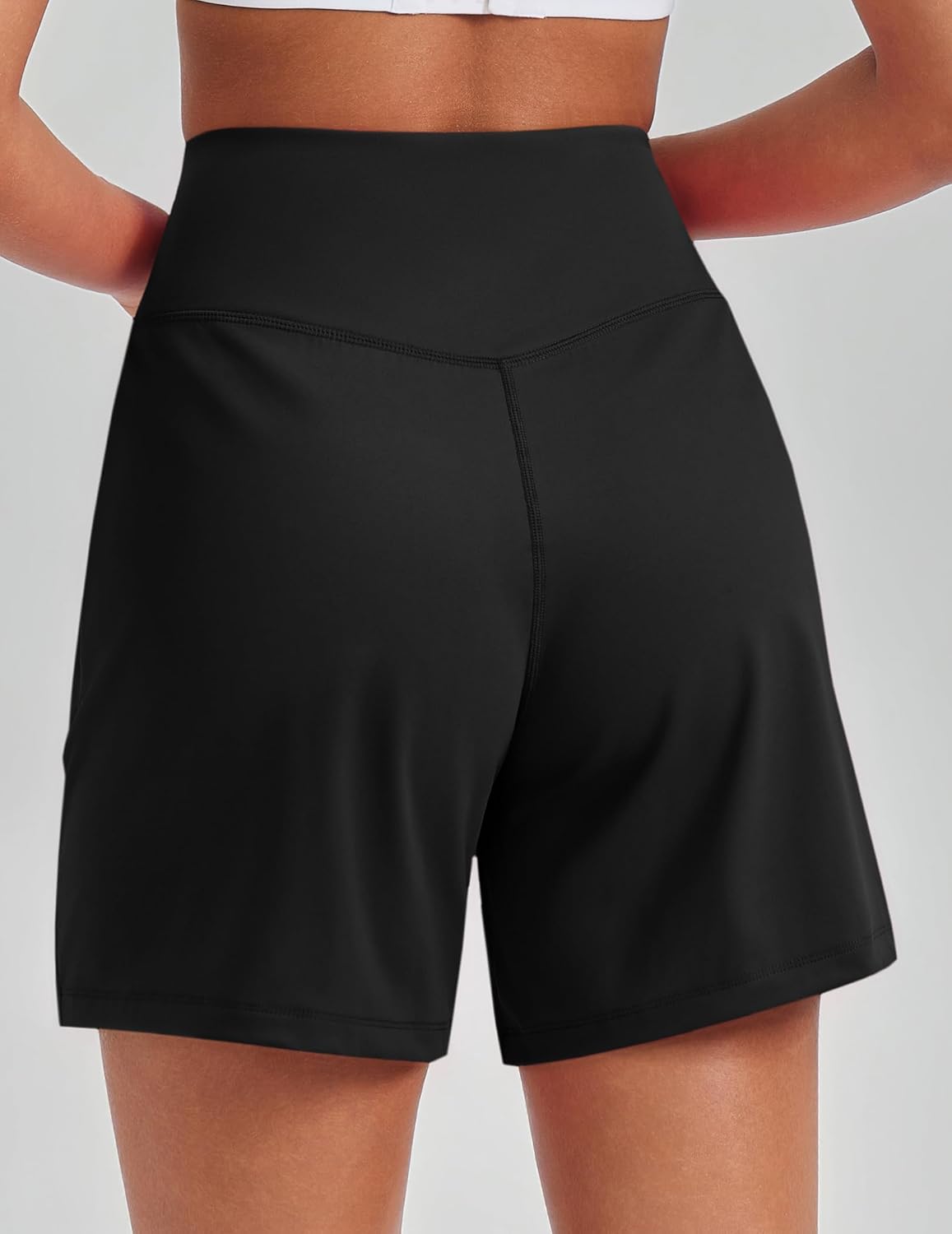 PINSPARK Women's Athletic Shorts 6" High Waisted Yoga Shorts with Pockets Soft Workout Running Shorts for Gym Walking